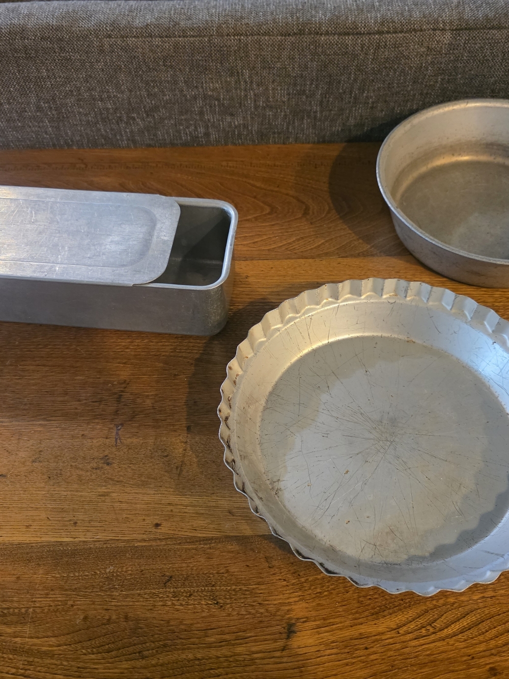 Lot of 3 Vintage Aluminum Baking Pans - Mirro Covered Loaf, Wear-Ever Fluted Pie
